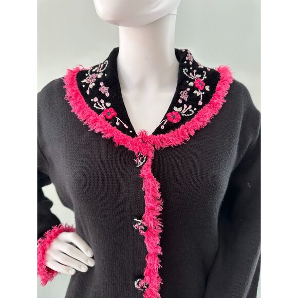 Vintage Storybook Knits Western Beauty Black and Pink Embroidered Sweater size M - Picture 5 of 13